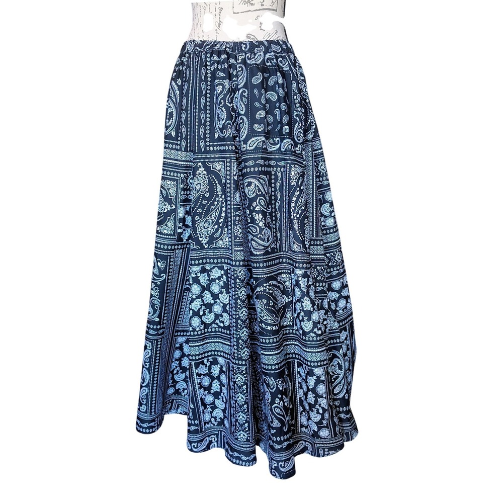 Western Boho Paisley Patchwork Bandana Print Maxi Skirt A-Line Medium Festival